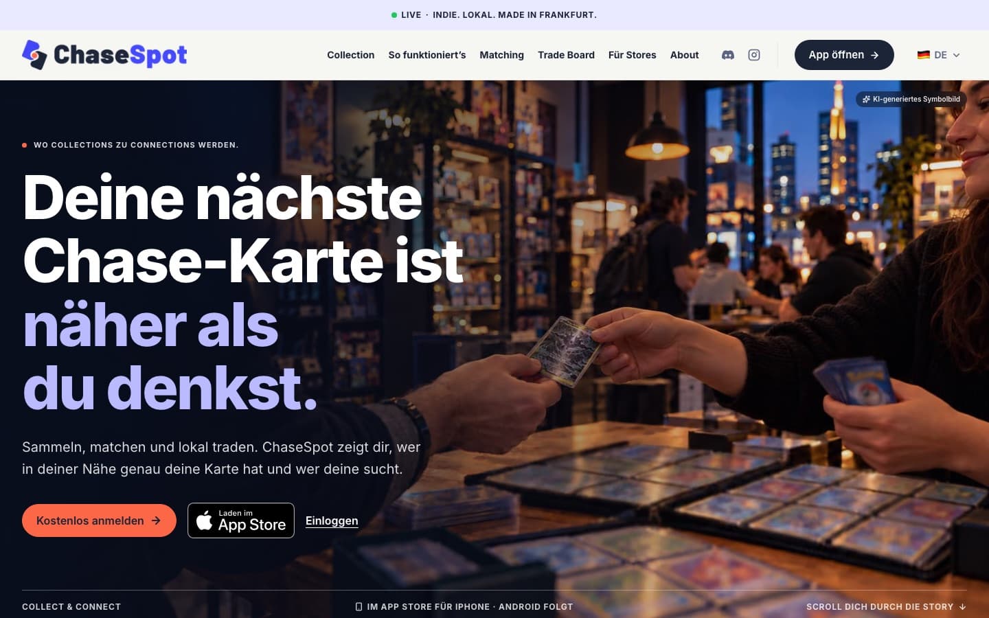 Startseite von chasespot.app im Browser: Deine nächste Chase-Karte ist näher als du denkst.